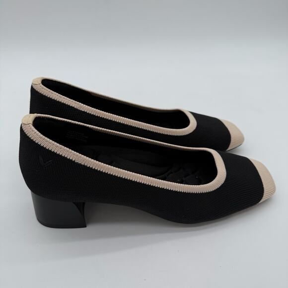 Vivaia Melody Pro Square Toe Chunky Heel Old Money Knit Comfort Black Ivory 7 - Picture 1 of 8